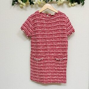 Zara • Red and White Knit Tweed Short Sleeve Shift Dress